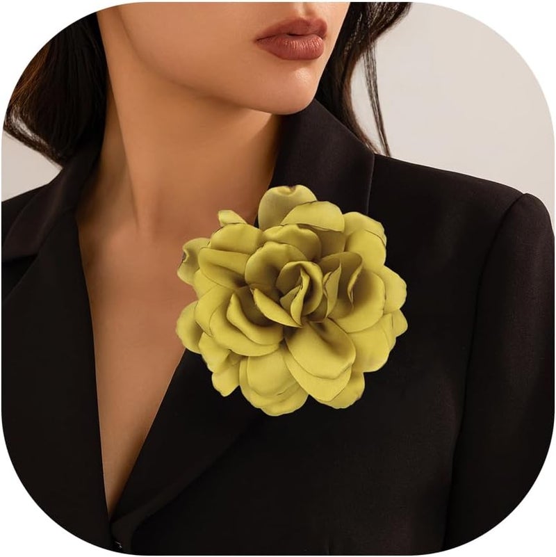 Decixde Satin Fabric Rose Flower Brooches - Handmade Floral Accessory for Wedding Party Dance Banquet Ceremony - Size: 4.72in - Image 1
